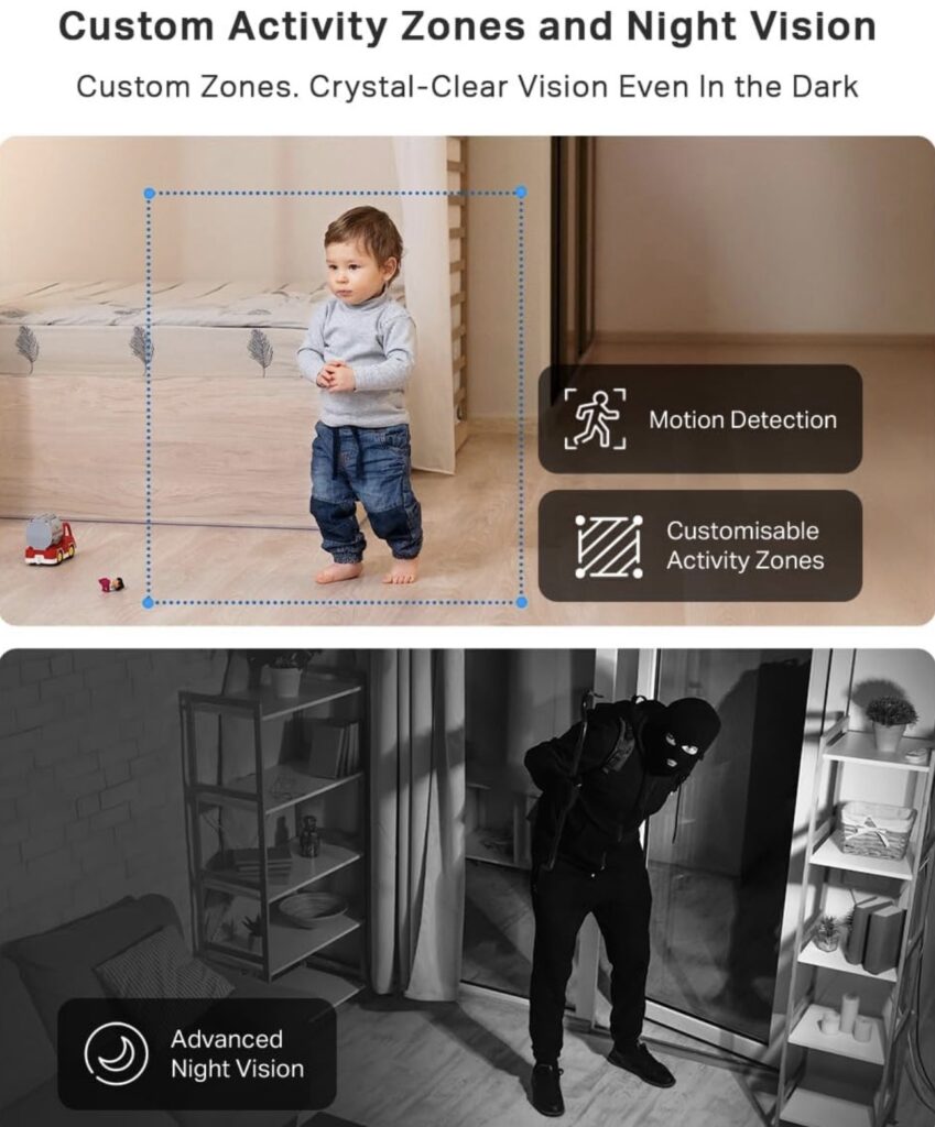 Child standing near a bed.