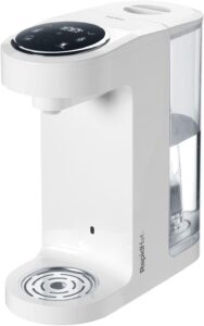 Best formula preparation machine for newborns UK The sleek black Nuby RapidHot Baby Bottle Maker sitting on a modern kitchen counter next to a baby bottle. Best formula preparation machine for newborns UK