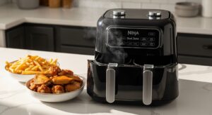 Best air fryers in the UK for energy-efficient cooking 2026 featuring the Ninja Dual Zone on a modern kitchen counter.