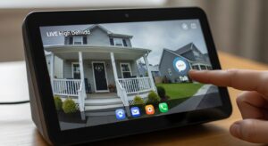 Best Alexa Smart Displays for Home Automation Echo Show 5 screen showing a smart home dashboard with icons for lights, locks, and security cameras.