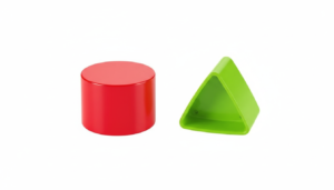 Top-down view of the Fisher-Price Baby’s First Blocks bucket lid showing the five different shape slots and colorful blocks.