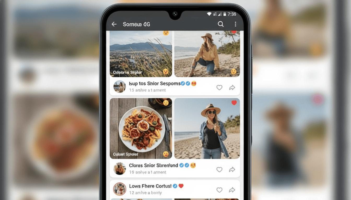 Samsung Galaxy A15 5G displaying a smooth-scrolling social media feed on its screen.