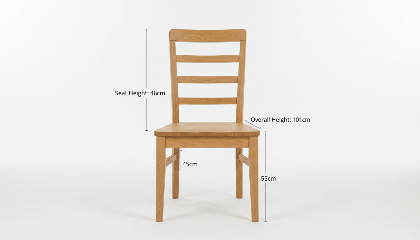 Hereford ladder-back dining chair in solid oak with clean lines and sturdy construction in a studio setting.