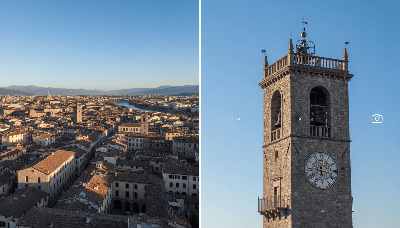 Split image showing Samsung Galaxy S22 5G wide shot and detailed 3x zoom photo comparison.