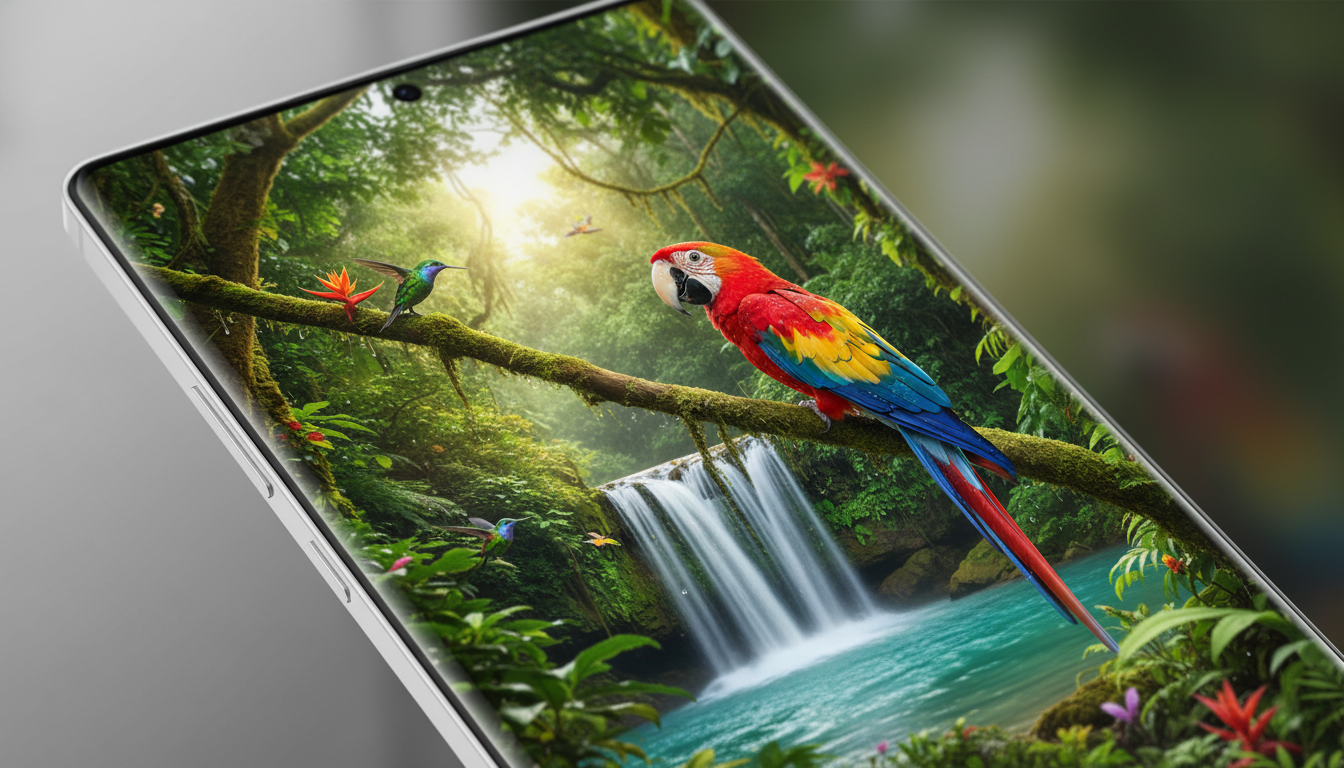 Close-up of Galaxy S25 Ultra 6.9-inch display showing vibrant nature video with anti-reflective Gorilla Armor.