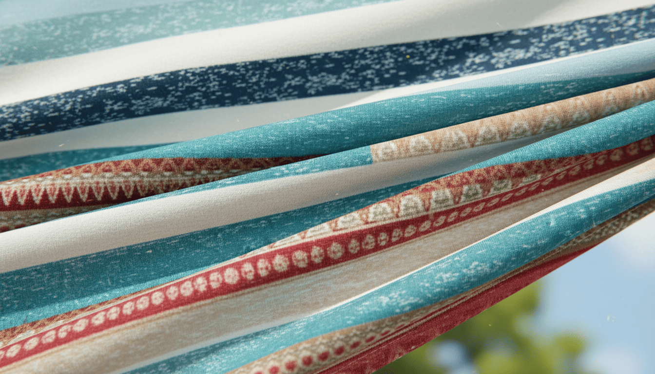 Best short sleeve striped tops for vacation in the UK 2026 Close-up of striped rayon-blend fabric flowing in the breeze showing soft drape.