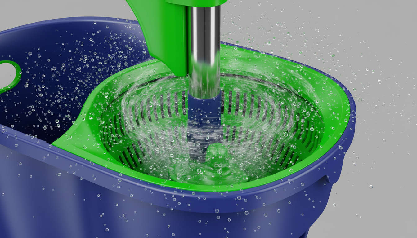 Best spin mop for deep cleaning floors in the UK 2026 Close-up of the stainless steel basket inside the EHADOO bucket spinning rapidly to wring out the mop.