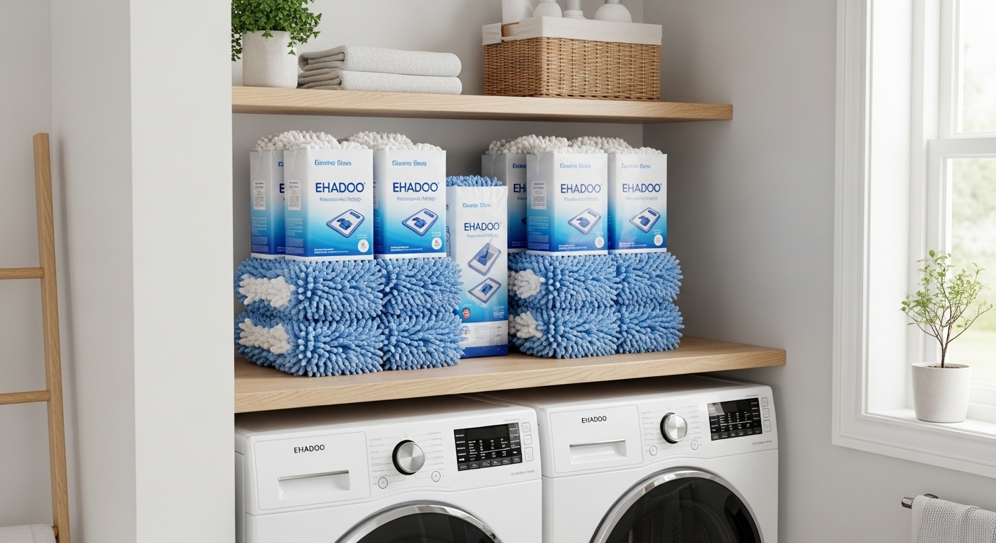 Best spin mop for deep cleaning floors in the UK 2026 Six clean, fluffy white microfiber mop heads arranged in a circle, showing the thick pile and quality construction.