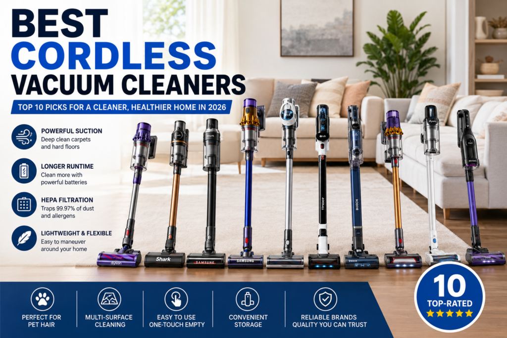 Looking for the best cordless vacuum cleaner? Discover the top 10 cordless vacuum cleaners in 2026 with expert reviews, buying advice, pros and cons, and recommendations for every budget and home.