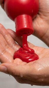 Close-up of thick Bed Head by TIGI Resurrection conditioner being squeezed onto hands, showing its rich, smooth texture.