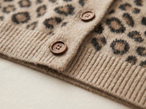 Close up of hands inside the pockets of a Cicy Bell printed cardigan